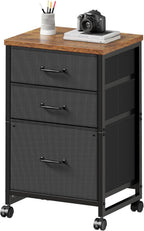 Maihail 3 Drawer File Cabinet with Wheels with Open Storage Shelf, Rustic Brown