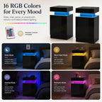 MXV Nightstand Set of 2 with LED Lights, 24in Tall Night Stand with Storage Cabinet for Bedroom, Bedside Table with LED (Black, 17.7" D x 14.37" W)