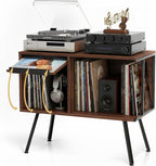 Faesun Record Player Stand with Flip-Down Record Shelf, Walnut | Vinyl Record Storage Holds up to 150+ Albums, Turntable Stand with Album Display, Record Table with Large Open Storage