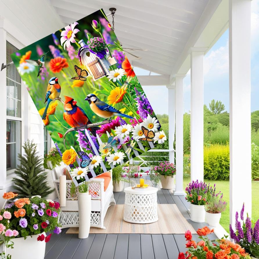 Spring Summer Humming bird House Flag Birds Floral Garden Flags 28x40 Double Sided, Large Yard Flags for Outside Decoration