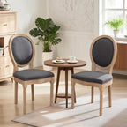 French Country Dining Chairs Set of 4, Upholstered Dining Room Chairs with Round Back, Solid Wood Legs, Oval Side Chairs for Kitchen,Bedroom,Dining Room,Restaurant(Dark Grey-Fabric)