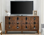 LKTART 60" Mid Century Modern Sideboard Buffet with Hollow Carved Doors and Outlet Holes,Vintage Accent Cabinet Credenzas Storage Cabinet Walnut
