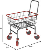 Rolling Laundry Cart with Wheels, Metal Wire Basket, Heavy Duty Utility Cart (RED)