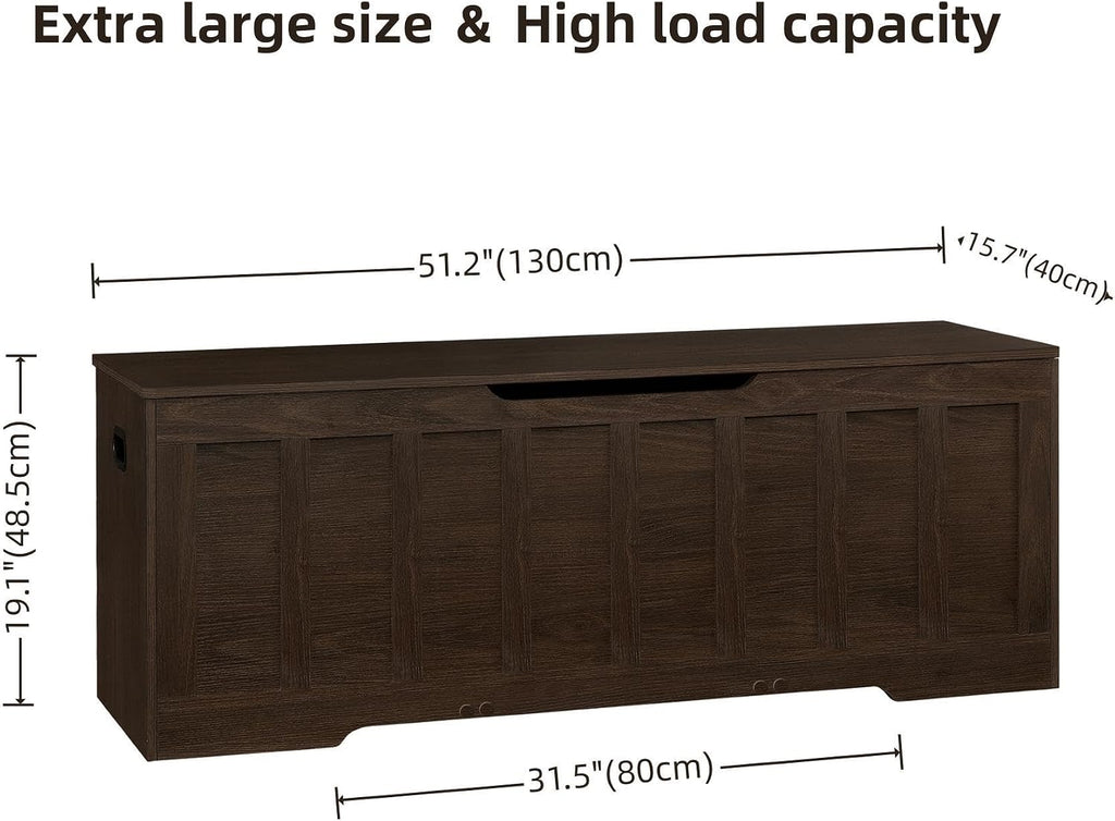 VANKILEY 51.2" Storage Chest Extra Large,Wooden Storage Bench,Espresso | Chest with 2 Safety Hinges, 51.2*15.7*19.1inches, Wooden Trunk for Bedroom, Livingroom,Entryway,Easy Assembly.