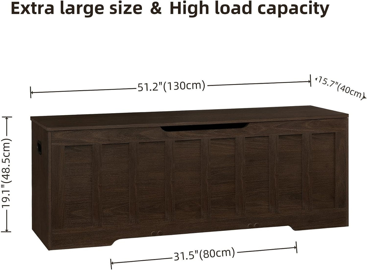 VANKILEY 51.2" Storage Chest Extra Large,Wooden Storage Bench,Espresso | Chest with 2 Safety Hinges, 51.2*15.7*19.1inches, Wooden Trunk for Bedroom, Livingroom,Entryway,Easy Assembly.