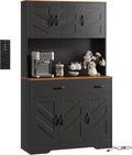 IDEALHOUSE 71" Kitchen Pantry Storage Cabinet with Charging Station, Farmhouse Kitchen Hutch Cabinet with 2 Storage Drawers, Large Food Pantry with Microwave Stand for Dining Room,Living Room,Black