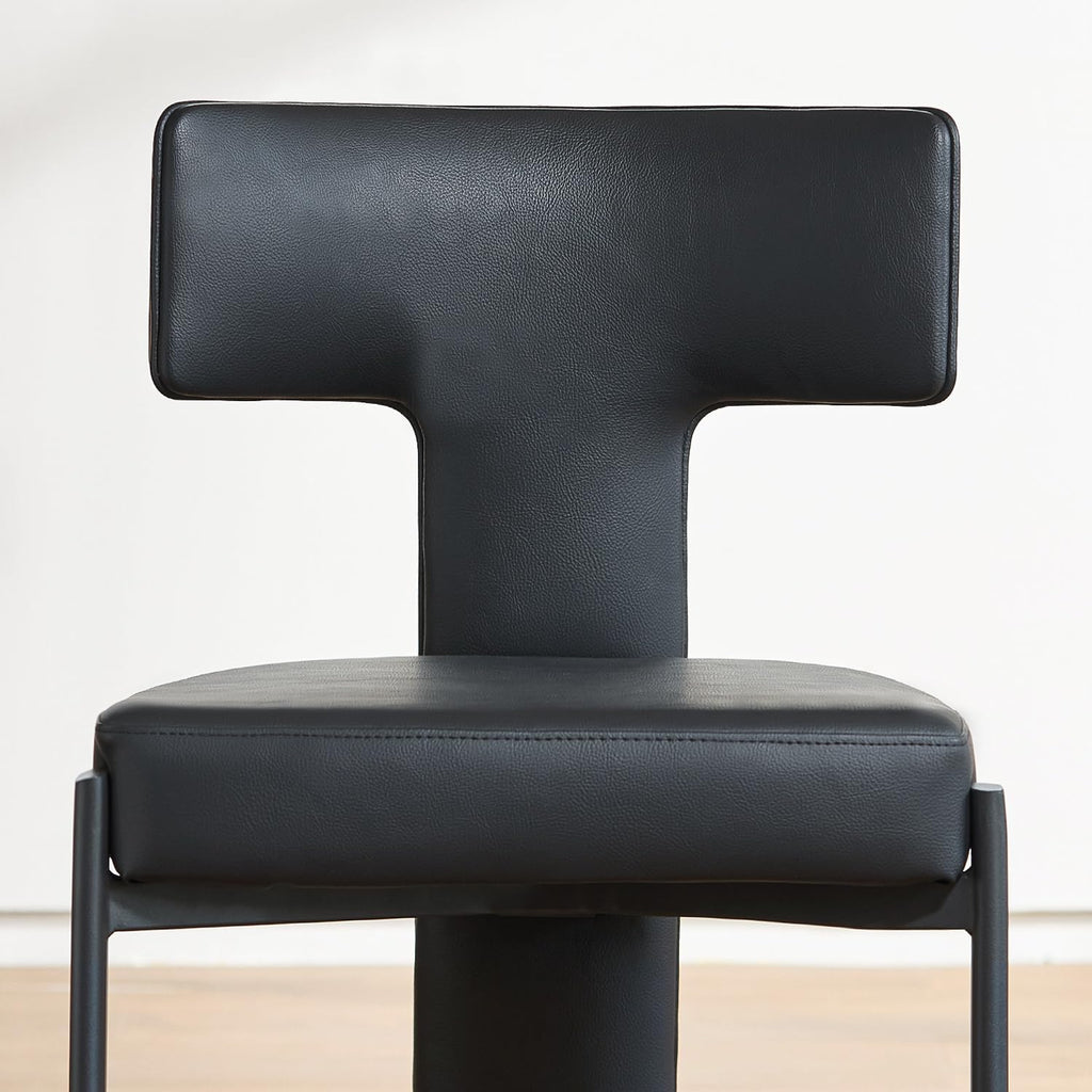 GrandNoor Black Dining Chairs Set of 2,Faux Leather Dining Chairs with Soft Cushion,Comfortable Upholstered Armless Dining Room Chairs with Curved Plywood Back