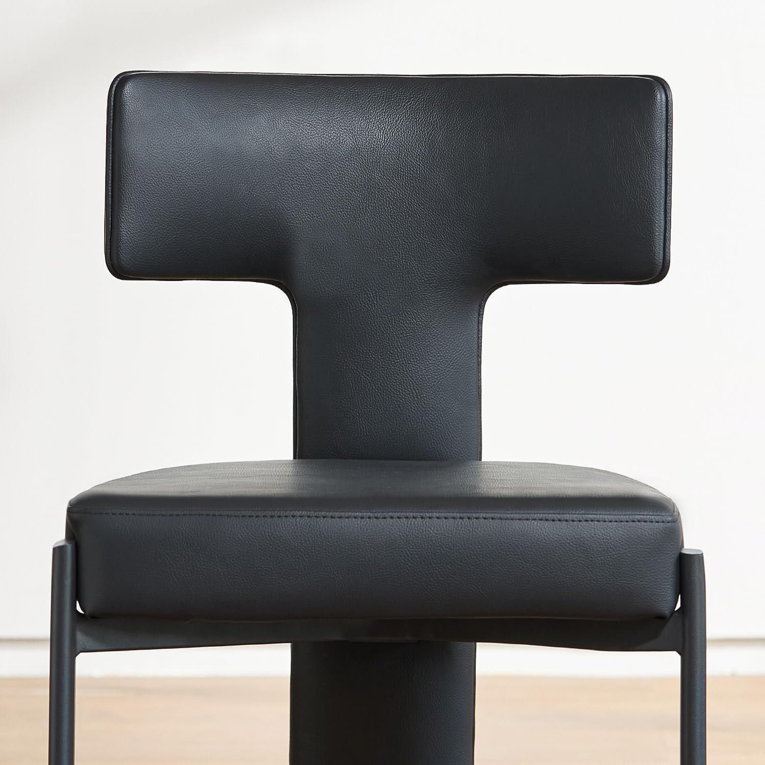 GrandNoor Black Dining Chairs Set of 2,Faux Leather Dining Chairs with Soft Cushion,Comfortable Upholstered Armless Dining Room Chairs with Curved Plywood Back