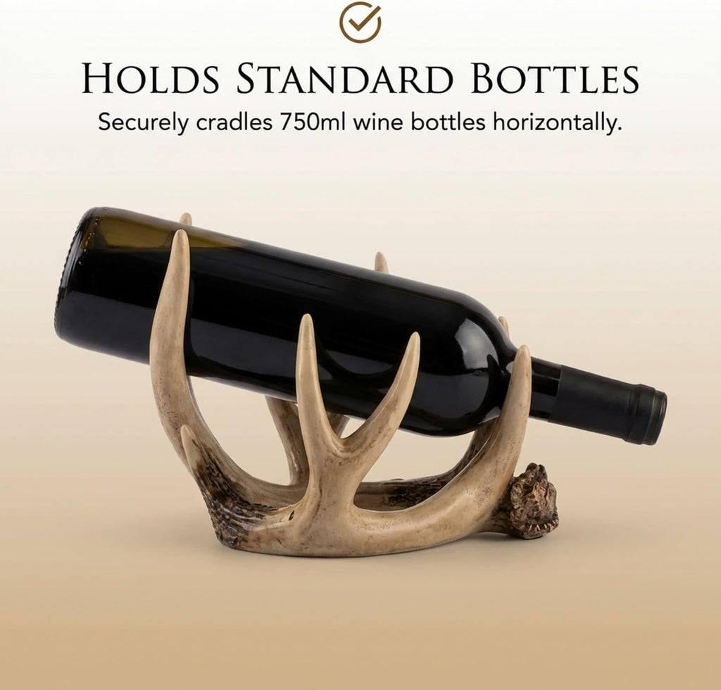 The Bridge Collection Antler Wine Bottle Holder – Rustic Deer Antler Bar and Countertop Decor – Cabin Lodge Wine Display Accent