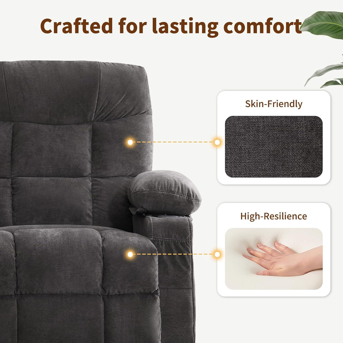 Power Lift Recliner Chair for Elderly with Massage and Heat, Comfortable Electric Power Reclining Chair with Side Pockets,2 Cup Holders and USB Charging Port for Living Room (Grey)