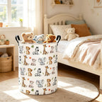 Round Jungle Wildlife Laundry Hamper, Cotton Canvas Storage Bin | Waterproof stain-resistant cotton canvas, reinforced hand grips, jungle wildlife print for bedroom, bath and dorm belongings