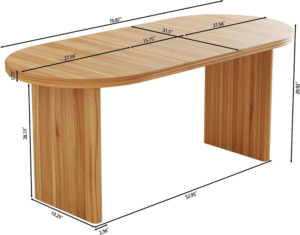GDFStudio 55.12"-70.87" Farmhouse Extendable Oval Dining Table for 4-6, Modern Solid Wood Kitchen & Dining Table with Removable Leaf Mid-Century Modern Round Dining Tables Space Saving, Natural Walnut