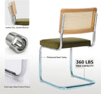 Rattan Dining Chairs Set of 4, Mid-Century Modern Dining Room Chairs with Cane Back, Velvet Upholstered Seat & Chrome Cantilever Frame, Sillas de Comedor, Kitchen & Dining Room Chairs (Green)