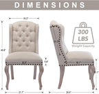 chairus Tufted Parsons Dining Chairs Set of 6, French Country Upholstered Dining Room Chairs with Nailhead Trim & Curved Wood Legs, Farmhouse High Back Armless Side Kitchen Chairs, Beige Linen