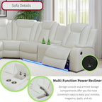 Power Recliner Sofa Sectional Sofa with LED Light for Living Room, Air Leather Reclining Corner Sectional Sofa Set, Cup Holder, Storage Console for Home Theater Seating (Ivory White, Sectional+Chair)