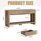 PAKASEPT 63'' Wood Console Table with Drawers, Farmhouse Entryway Table with Open Storage Shelf,Couch Table Behind,Long Foyer Tables for entryway, Sofa for Living Room Hallway,Natural