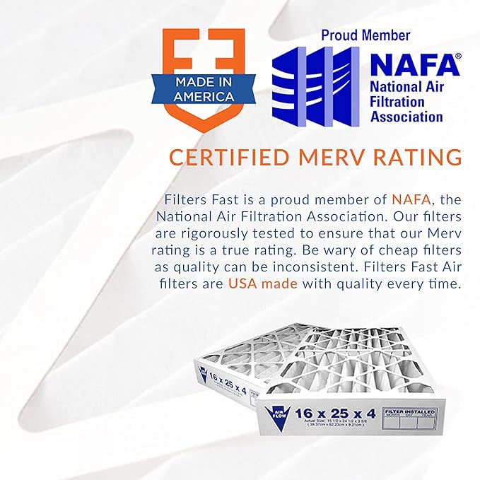Filters Fast 16x20x2 Pleated Air Filter Merv 8, 2” AC Furnace Air Filters, Made in the USA, Actual Size 15.5x19.5x1.75, 6 Pack
