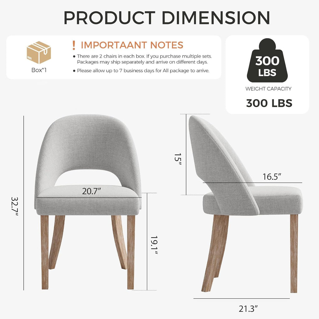 Wooden Dining Chairs Set of 6, Upholstered Modern Chenille Dining Room Chair Kitchen Chairs, Comfy Farmhouse Dinner Chair for Kitchen Dining Room, Grey