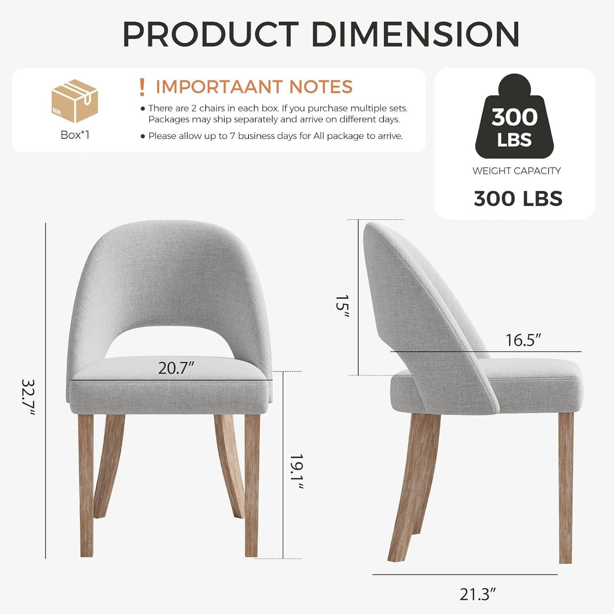 Wooden Dining Chairs Set of 6, Upholstered Modern Chenille Dining Room Chair Kitchen Chairs, Comfy Farmhouse Dinner Chair for Kitchen Dining Room, Grey