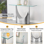 Luxury Silver Glass Console Table, Modern 47" Rectangle Entryway Table with Mirrored U-Shape Stainless Steel Base, Clear Glass Sofa Tables Behind The Couch Hallway Tables for Living Room