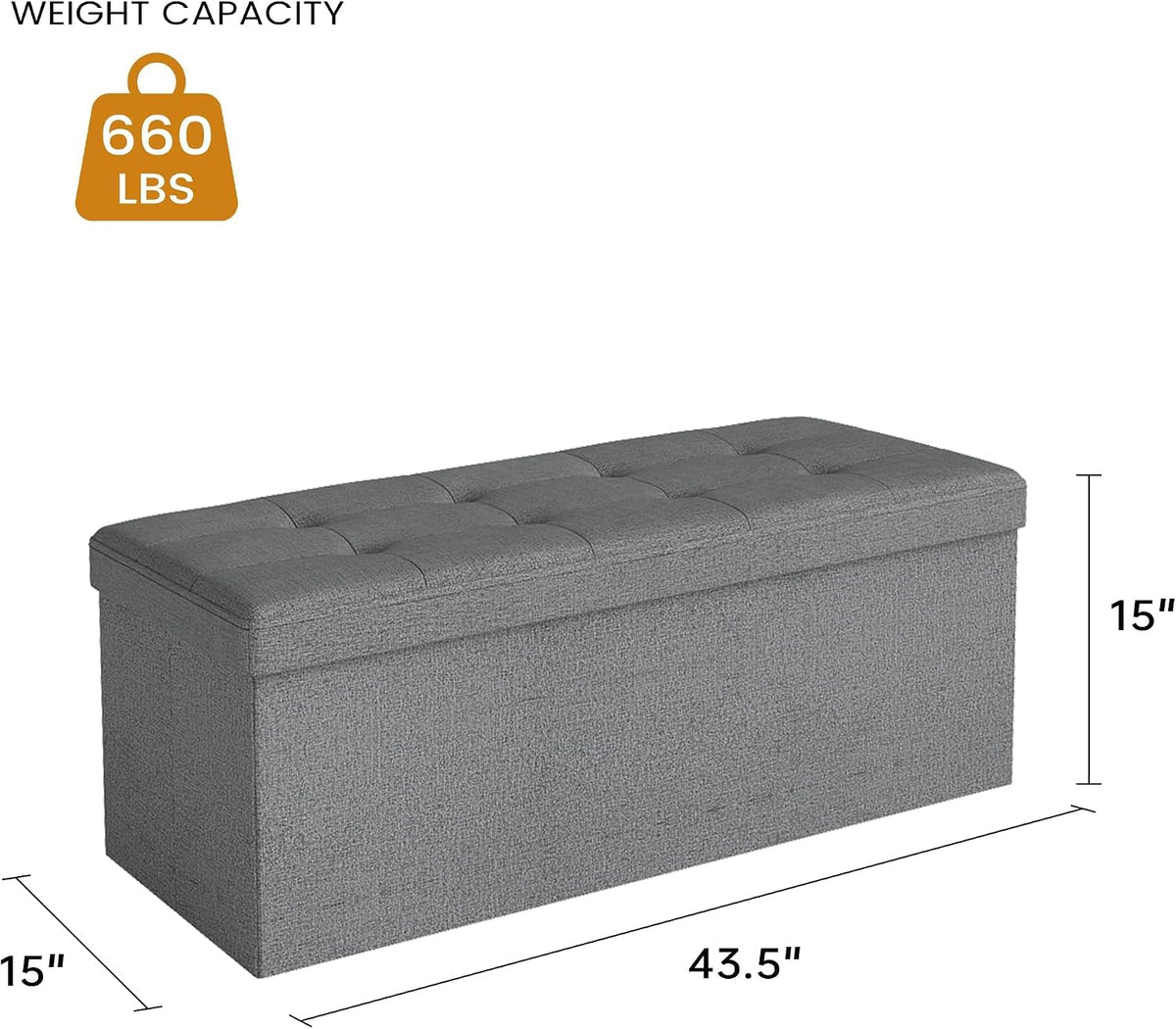 KROFEM 43.5" Folding Storage Ottoman Bench,Rectangle Foot Rest Stool for Living Room and Bedroom Holds 660 lbs,Light Gray