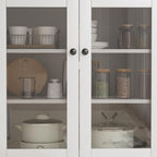 VOWNER Kitchen Hutch Storage Cabinet Microwave Shelf, Freestanding Pantry with 4 Glass Doors and 2 Drawers, Modern Sideboard Buffet Cabinet for Kitchen, Dining Room, Living Room, White