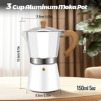 3 Cup Aluminum Moka Pot Classic Stovetop Espresso Coffee Maker 150ml 5oz Coffeemaker Percolator Mocha Express Preferred Cafe Makers for Italian and Cuban Café Brewing White