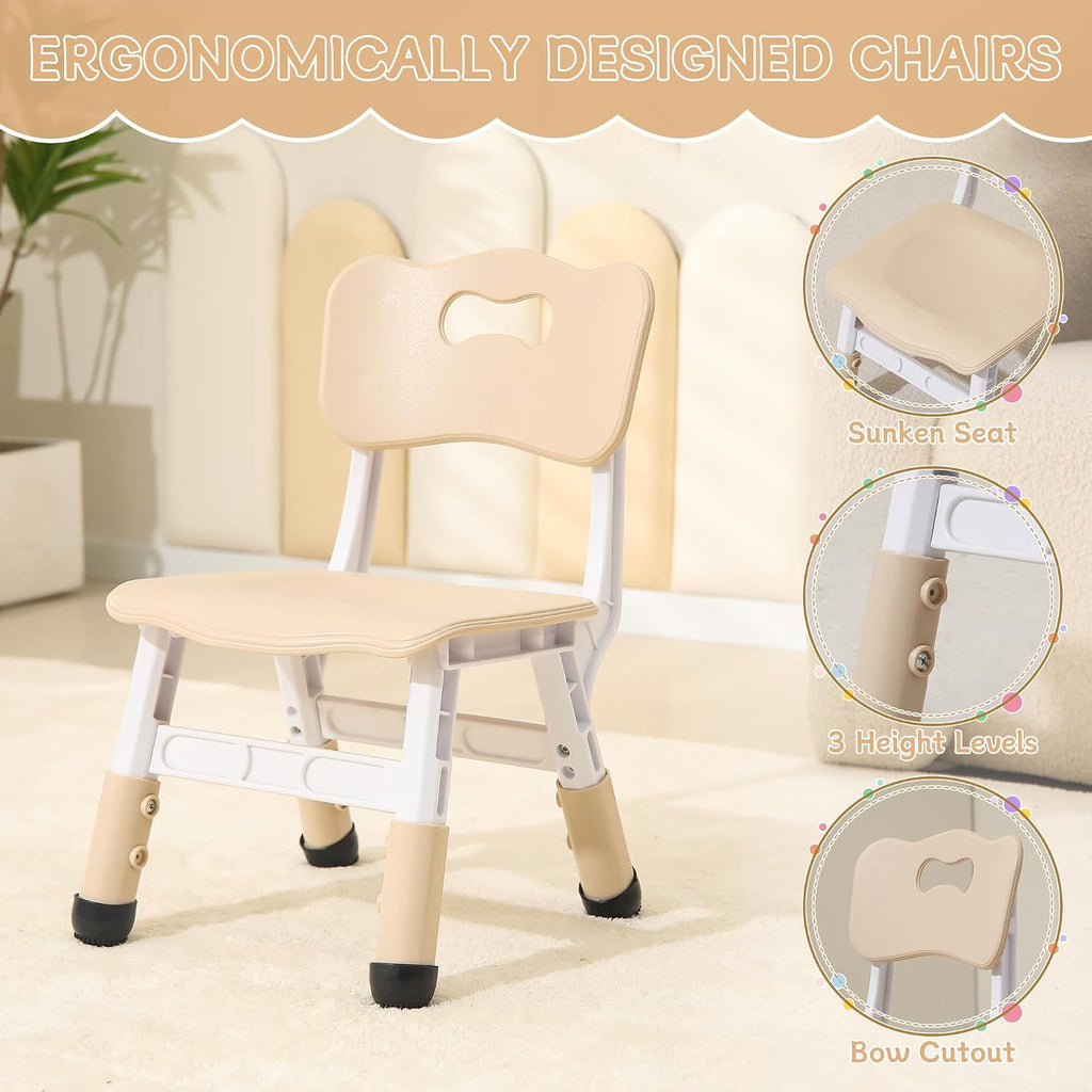 Kids Table and Chairs Set, 23.6''L x 23.6''W Toddler Table and Chairs, Height Adjustable Kids Study Table for Ages 2-10, Graffiti Desktop Children Activity Table with Anti-Slip Foot Covers