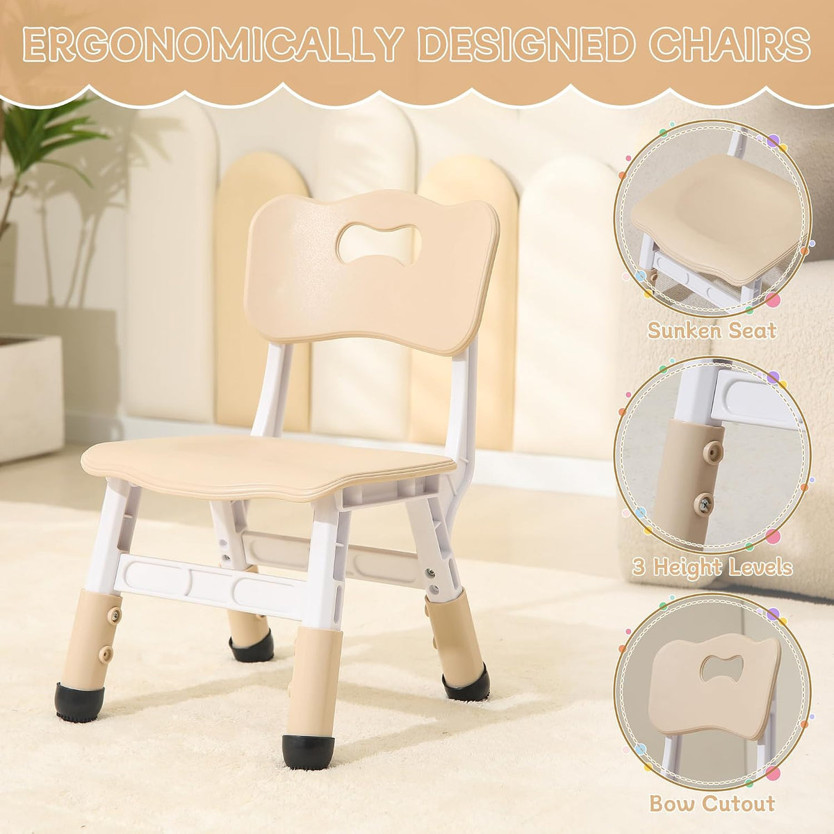Kids Table and Chairs Set, 23.6''L x 23.6''W Toddler Table and Chairs, Height Adjustable Kids Study Table for Ages 2-10, Graffiti Desktop Children Activity Table with Anti-Slip Foot Covers