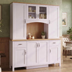 Large Wide Kitchen Pantry Storage Cabinet with Hutch, 79" Tall Farmhouse Pantry Storage Cupboard with Doors and 2 Drawers, Modern Coffee Bar Buffet Sideboard for Dining Room, Light Purple