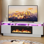 LEMBERI 70" Fireplace TV Stand for TVs up to 80", White | 36" electric fireplace, modern LED entertainment center, high gloss media console with storage cabinet for living room