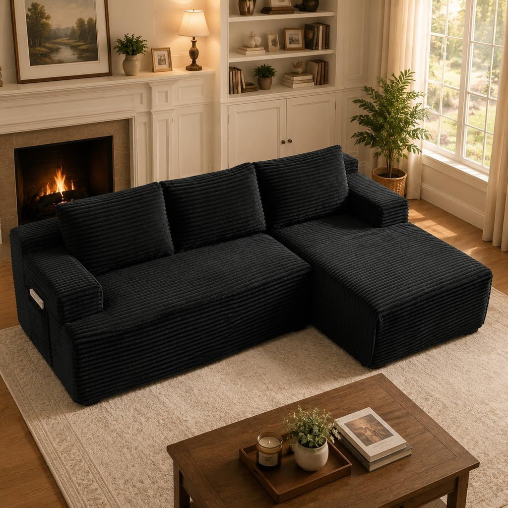96" Sectional Sofa Cloud Couch with Deep Seat, Modern L-Shape Compressed Sofa Couch with Right Facing Chaise,Upholstered Couches for Living Room