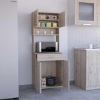 Della 60 Kitchen Pantry with Countertop, Closed & Open Storage -Light Gray