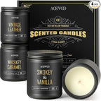 AOOVOO Scented Candles for Men - 4 Pack Candles for Home Scented, 28oz Soy Wax, 200 Hour Burn Time, Men Candle Set, Leather/Smoke & Vanilla/Whiskey Caramel/Lavender Candle Set