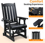 VINGLI Outdoor Glider Chair Wood Patio Glider with Cup Holder, Porch Glider with Smooth Rocking Mechanism, Heavy Duty 600 LBS, Black