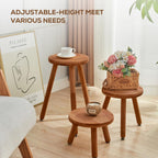 Small Round Side Table Adjustable Height Solid Wood Drink Table Indoor Tall Plant Stand Multi-Use Accent Stool-11‘’D × 20“H (Walnut)