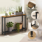 YATINEY Narrow Console Table, 2-Tier Small Sofa Table, 39.4" Thin Entryway Behind Couch Table with Shelves, Industrial Hallway Table, for Living Room, Foyer, Rustic Brown and Black CT25BR