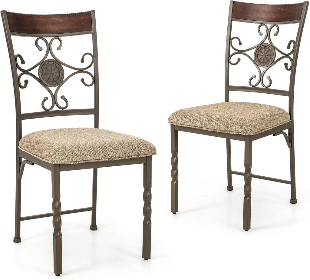 GOFLAME Dining Chairs Set of 2, Upholstered Kitchen Chairs with Padded Seat & Ergonomic Backrest, Farmhouse Armless Side Chairs with Metal Frame for Dining Room, Restaurant, Brown