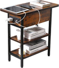 End Table with Charging Station, Narrow Side Table with USB Ports & Outlets, Flip-Top Nightstand with Storage Shelf, Small Bedside Table for Living Room, Bedroom, Small Space,Rustic Brown