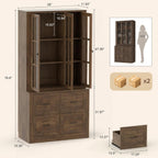 80" Modular Kitchen Pantry Cabinet, 2-in-1 Freestanding Tall Pantry Cabinet with Glass Doors & Adjustable Shelves, Large Hutch Storage Cabinet for Kitchen & Living Room (1, Cracked Oak, AD)