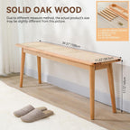 Entryway Bench, Solid Wood Kitchen Dining Bench, Mid Century Modern End of Bed Bench with Rattan Woven Top for Bedroom, Dining Room, Entry Way, 39.37" L x 11.2" W x 17.7" H, Natural