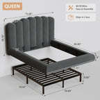 Queen Size Cloud Bed Frame with Wave Headboard, Plush Foam Upholstered Platform, Soft Rounded Safety Corners, No Box Spring Required, Noise-Free, Easy Assembly, Grey