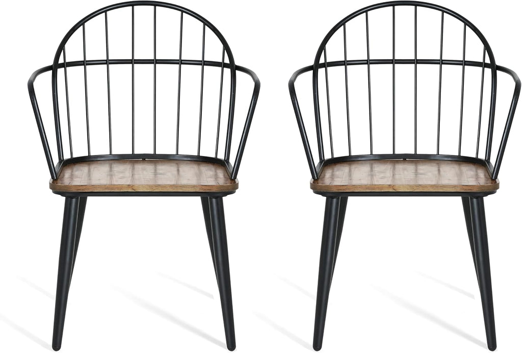 Christopher Knight Home Drats Dining Chairs Set of 2, Accent Dining Chair, Birch Finish Seating Kitchen Chair, Bucket Backrest Metal Frame Armchair, Industrial Dining Chair for Dining Room, Natural
