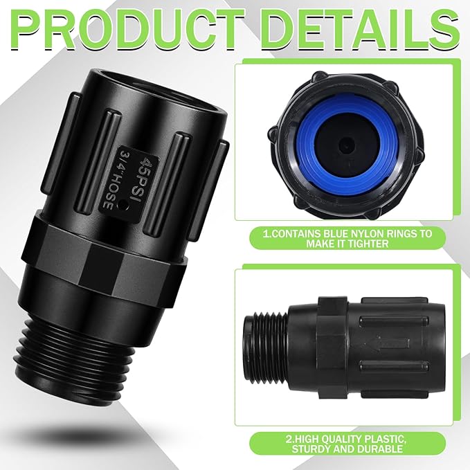 Tondiamo 3 Pcs 45 Psi Drip Irrigation Pressure Regulator, 3/4" Female Hose Thread x 3/4" Male Hose Thread Pressure Reducer Flow Valve for Garden Drip Irrigation Parts Emitters System
