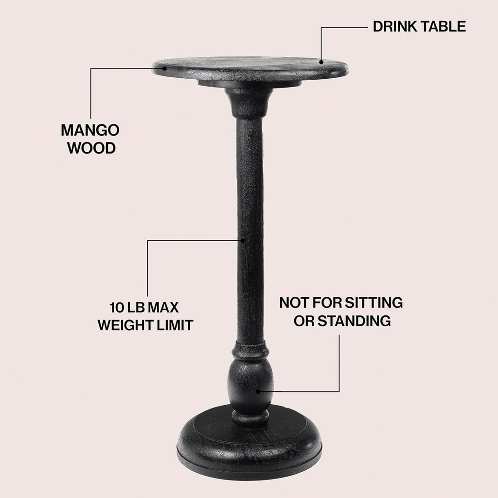 JONATHAN Y Leopold Solid Mango Wood Round Pedestal Drink Table, 24.5" Tall Traditional Martini Accent Side Table for Living Room and Small Spaces with Turned Leg, Black END3006C