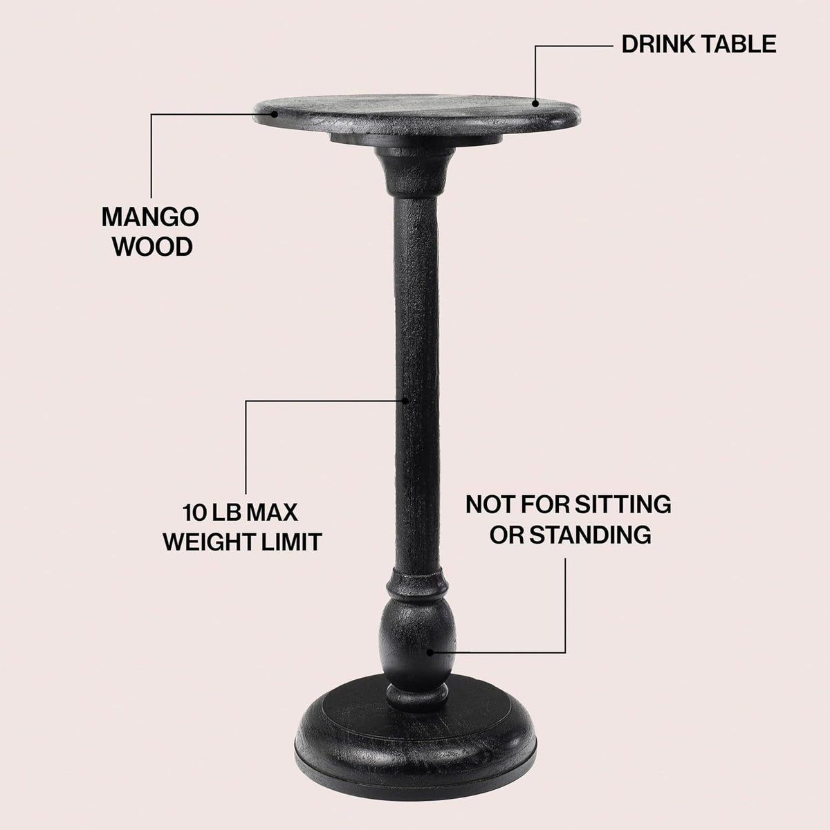 JONATHAN Y Leopold Solid Mango Wood Round Pedestal Drink Table, 24.5" Tall Traditional Martini Accent Side Table for Living Room and Small Spaces with Turned Leg, Black END3006C