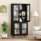 LOKO Kitchen Pantry Cabinet, Freestanding Storage Cupboard with Translucent Fluted Doors & Adjustable Shelf, Modern Tall Accent Cabinet Bookcase for Living Room, Dining Room, Home Office (Black)