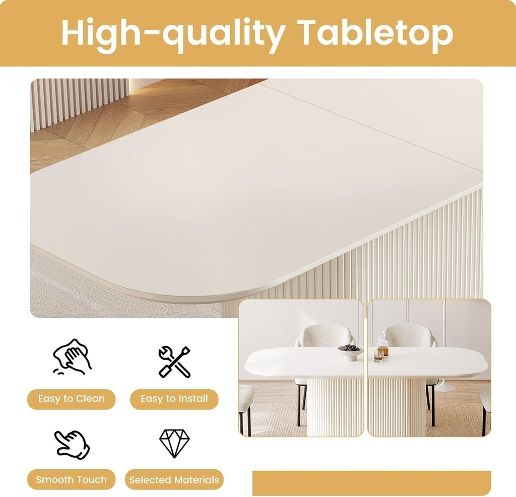86" Oval Dining Table with 6 Chairs, Modern Kitchen Table Set, Luxury Rectangular Dinner Table, Dining Table for Kitchen, Living Room, Breakfast Nook