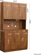 LUMISOL Pantry Sideboard, Solid Wood Kitchen Pantry Storage Cabinet, 70.87” Tall Sideboard with 6 Doors, 1 Open Shelves and 1 Drawers for Living Room, Kitchen, Dining Room, Brown