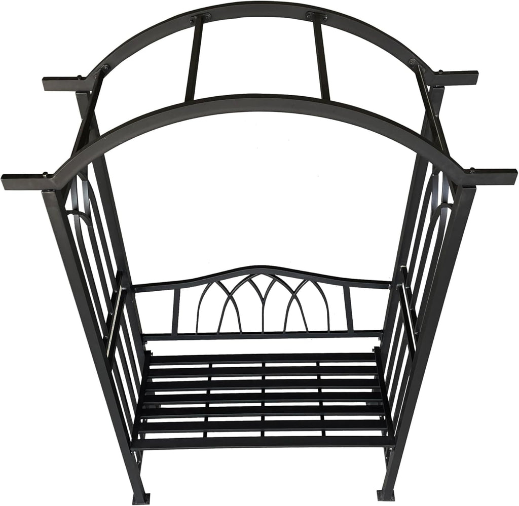Black Aluminum Garden Arbor Arch with 2-Seater Bench